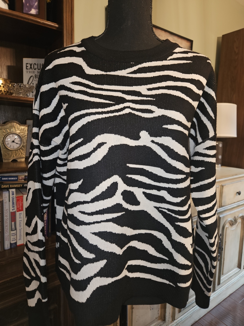 Elan Black and White Striped Knit Top